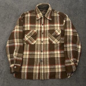 Vintage Haband Plaid Wool Shirt Button Up Size Medium Double Pocket Brown